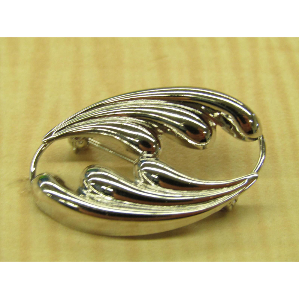 vintage oval 925 sterling silver wave pin brooch